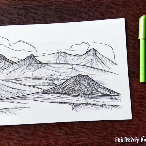 Image similar to a black pen sketch of a martian landscape, beginner, intermediate art, anatomy, paper art