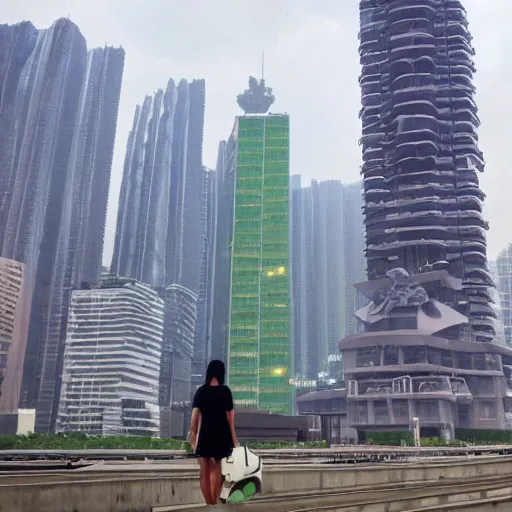 Image similar to realistic building, monster, shenzhen, wide landscape, eva, gundam