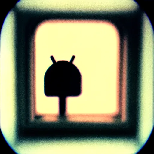 Image similar to beautiful android spying on you though the curtains of a window as you stand outside, polaroid