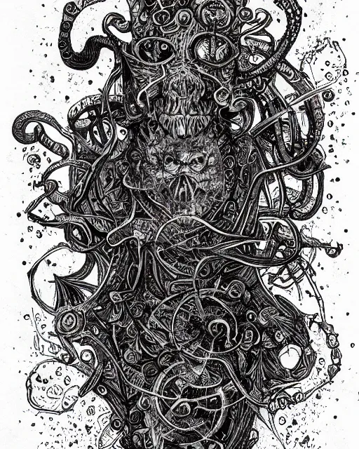 Image similar to miskatonic scholar, black ink on paper, trending on artstation, beautiful, intricate, detailed