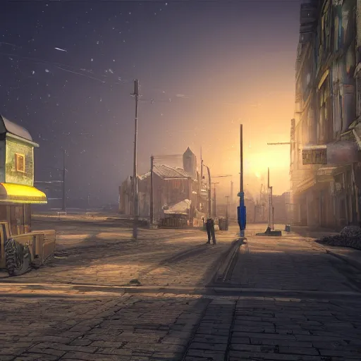 Image similar to norilsk russian city, street view, final fantasy xiv, lunar soil, moonwalker photo, city street on the moon, a detailed image of a future norilsk - game rendered, 4 k, detailed