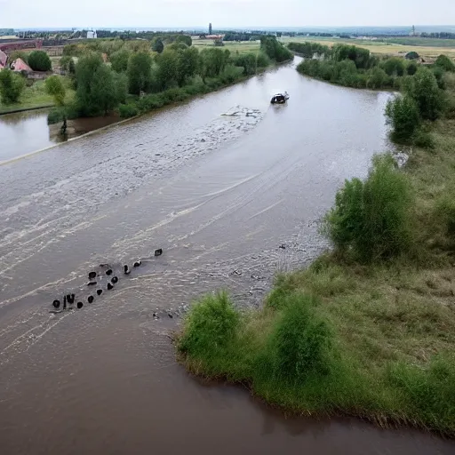 Prompt: odra river filled with toxic waste, decaying bodies of animals and dead, poisoned flora, high quality, informative press report photo 1 / 8 f