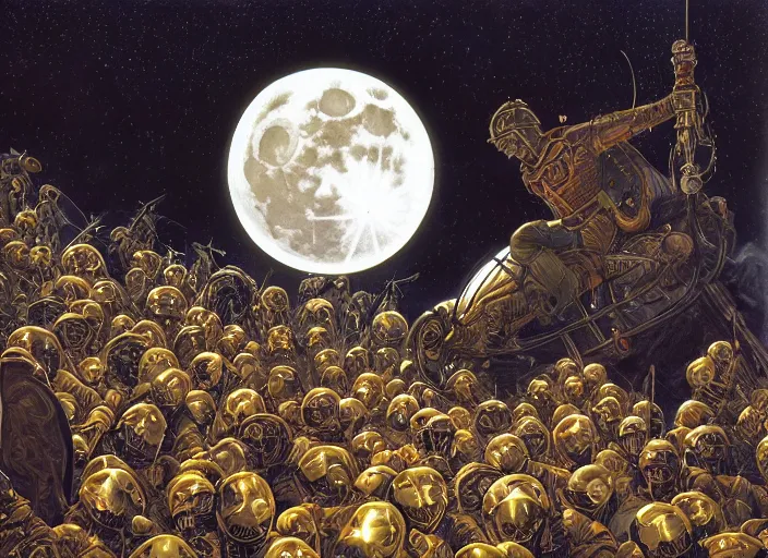 Image similar to beautiful as the moon, terrible as an army with banners. art by james c. christensen and james gurney