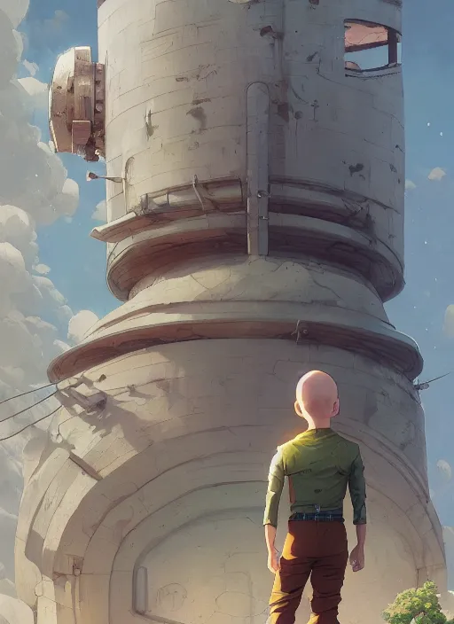 Image similar to highly detailed krillin standing outside prison art by greg rutkowski, loish, rhads, ferdinand knab, makoto shinkai and lois van baarle, ilya kuvshinov, rossdraws, tom bagshaw, global illumination, radiant light, detailed and intricate environment