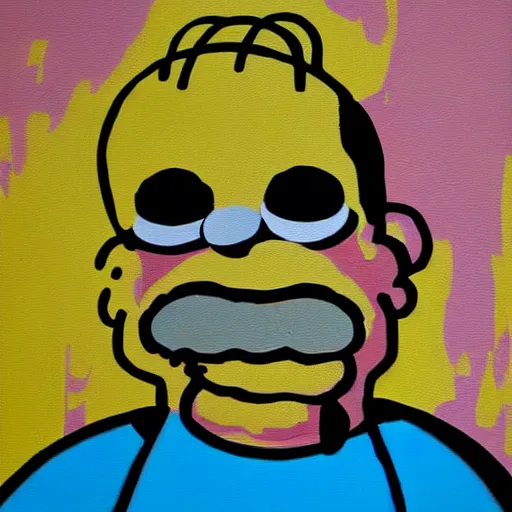 Image similar to Homer Simpson, abstract art acrylics painting