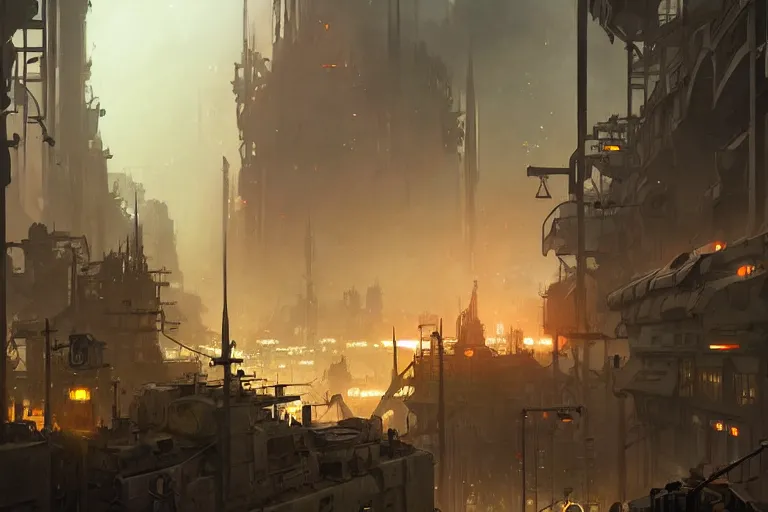 Image similar to concept art of an orcish dieselpunk city during wartime, key visual, ambient lighting, highly detailed, digital painting, artstation, concept art, sharp focus, by makoto shinkai and akihiko yoshida and hidari and wlop