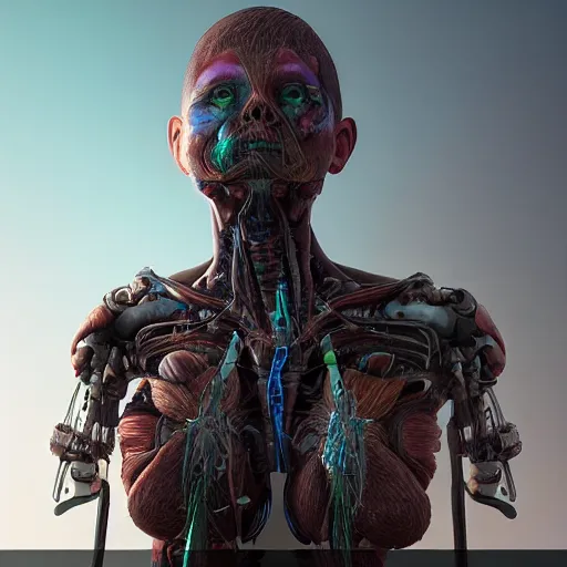 Prompt: biopunk cyborg awakening highly detailed anatomy in the style of beeple, award winning, cg society, unreal engine, photorealistic, hyperrealism, intricate