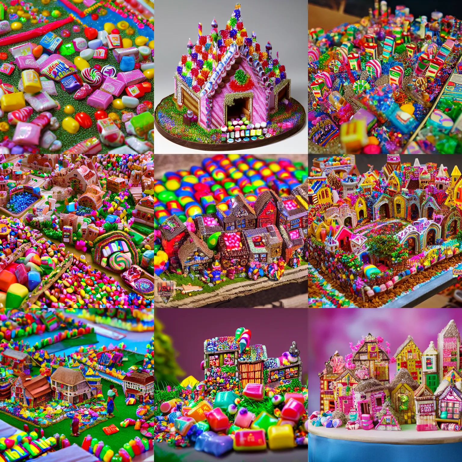 Prompt: photo of village made of candys and sweets, octane tender, ultra detailed, intricate details, HD