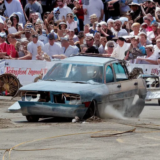 Prompt: a photo of the pope driving demolition derby