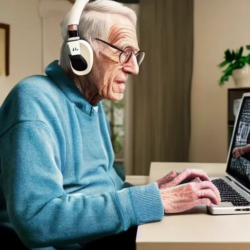 Image similar to A colored colorized real screenshot of Jerma985 as an elderly guy streaming on his computer while wearing headphones, taken in the early 2020s, taken on a 2010s Camera, realistic, hyperrealistic, very realistic, very very realistic, highly detailed, very detailed, extremely detailed, detailed, digital art, trending on artstation, headshot and bodyshot, detailed face, very detailed face, very detailed face, real, real world, in real life, realism, HD Quality, 8k resolution, intricate details, colorized photograph, colorized photon, body and headshot, body and head in view