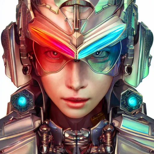 Image similar to studio portrait of lawful good colorful female holy mecha paladin absurdly beautiful, elegant, young sensual graceful woman, ultrafine hyperrealistic detailed face illustration by kim jung gi, irakli nadar, intricate linework, sharp focus, bright colors, matte, octopath traveler, final fantasy, unreal engine highly rendered, global illumination, radiant light, intricate environment