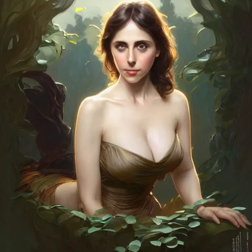 Image similar to beautiful natural Alison Brie, intricate, elegant, highly detailed, digital painting, artstation, concept art, smooth, sharp focus, illustration, art by artgerm and greg rutkowski and alphonse mucha and loish and WLOP