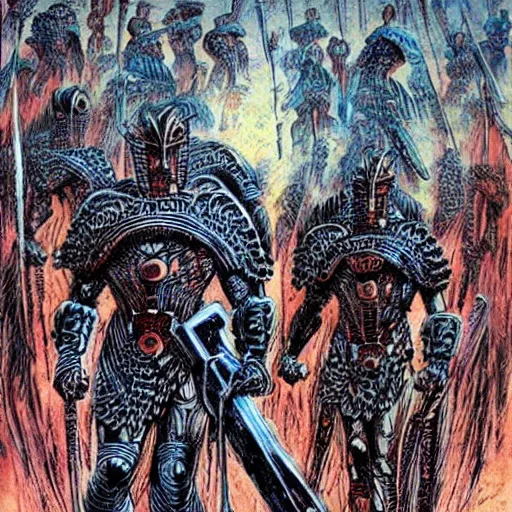 Prompt: Spartans by philippe druillet