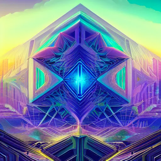 Image similar to matte painting of the sacred geometry of cyberpunk, brilliant colors, extremely detailed, very very detailed, in the style of alena aenami by Alex grey, HD, 4k, 8k