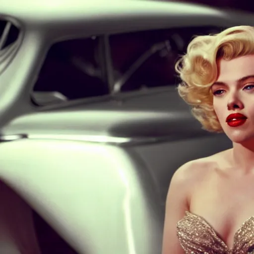 Image similar to stunning awe inspiring scarlett johansen as marilyn monroe, movie still 8 k hdr atmospheric lighting