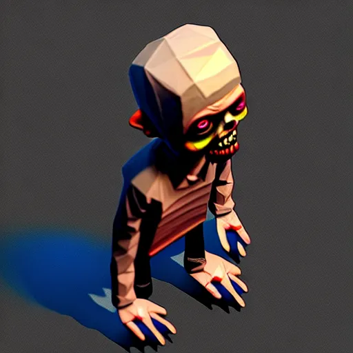 Image similar to isometric 3 d zombie, low poly, soft render, handpaint texture, blender, 3 dcoat