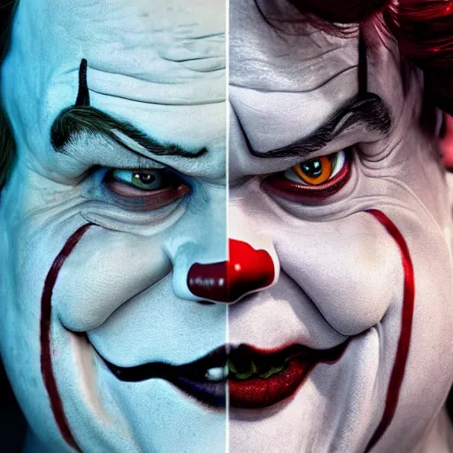 Prompt: hyperrealistic mixed media image of jack black disguised as pennywise the clown, stunning 3 d render inspired art by istvan sandorfi and greg rutkowski, perfect facial symmetry, realistic, highly detailed attributes and atmosphere, dim volumetric cinematic lighting, 8 k octane extremely hyper - detailed render, post - processing, masterpiece,