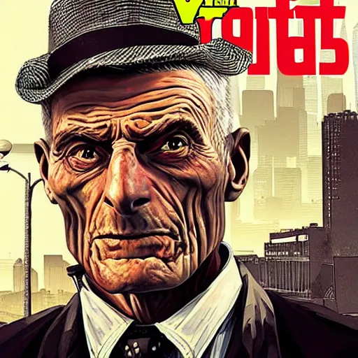 Prompt: Samuel Beckett GTA V cover art