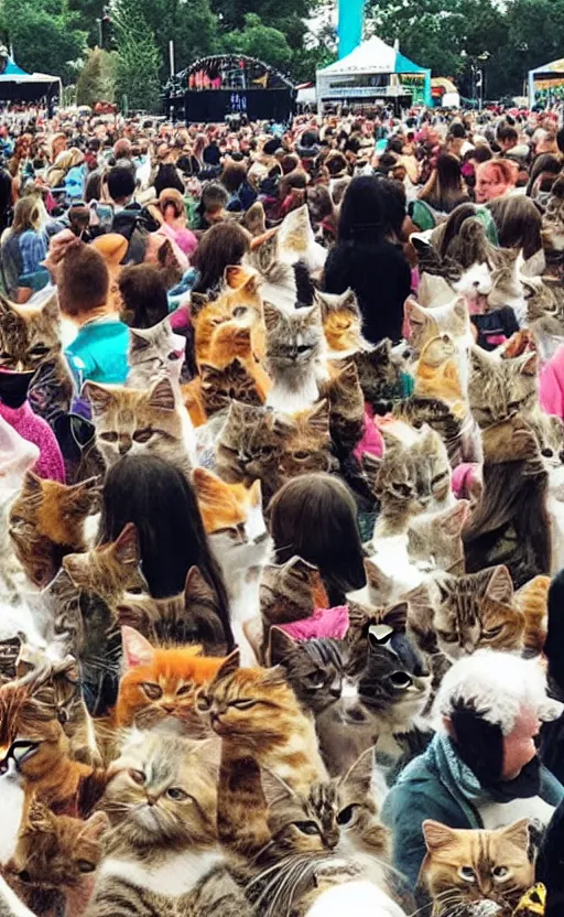 Prompt: music festival full of cats. no humans.