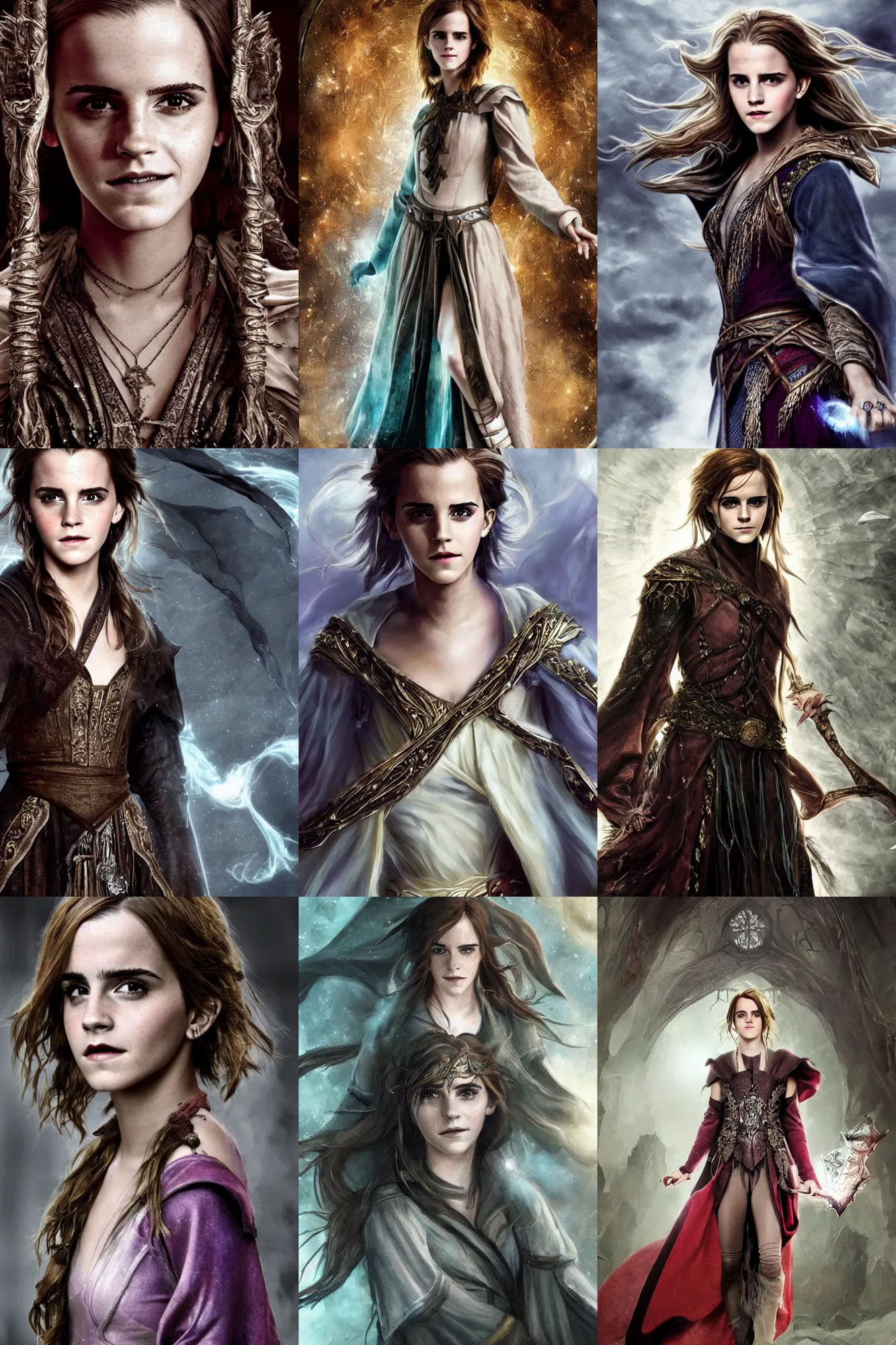 Prompt: beautiful portrait of emma watson as a fantasy dungeons and dragons sorceress wearing arcane magical robes