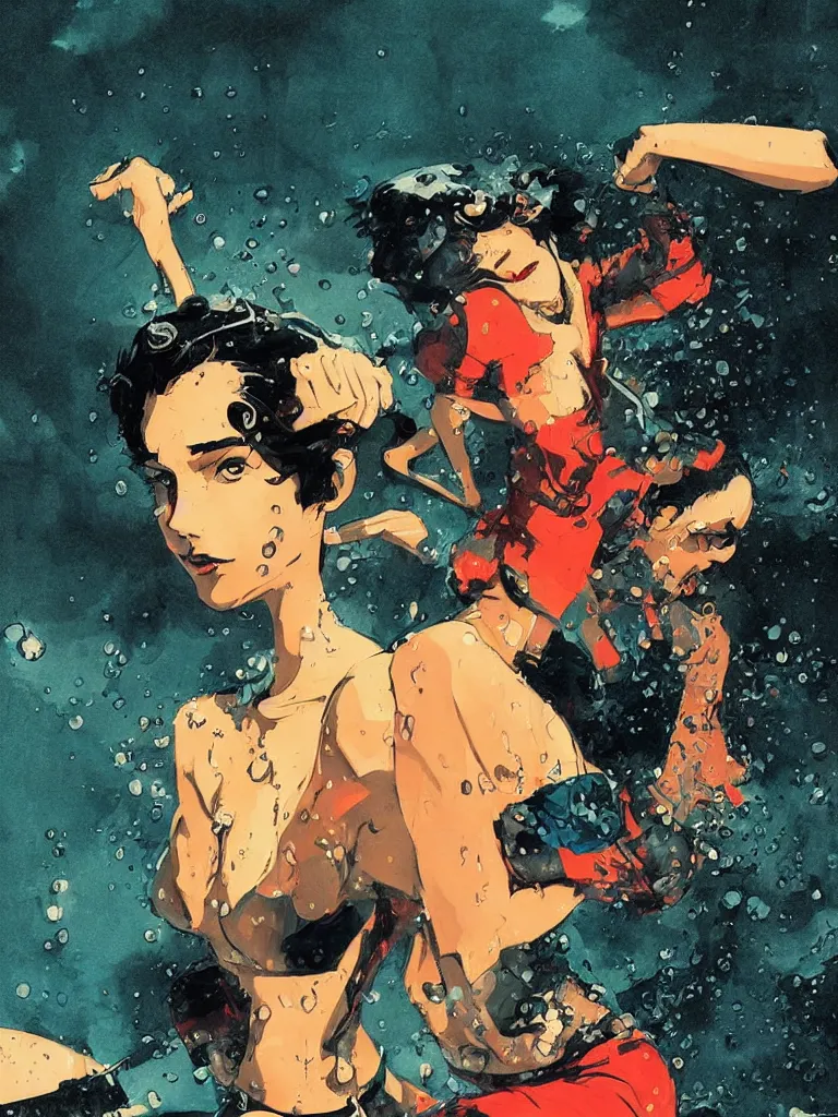 Image similar to wet t - shirt contest girl, retro aesthetic, cinematic, dramatic, super detailed and intricate, by koson ohara, by darwyn cooke, by greg rutkowski, by satoshi kon