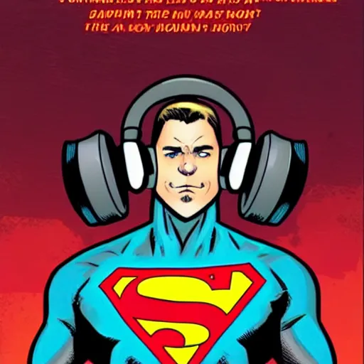 Image similar to a comic book cover of a superhero wearing headphones