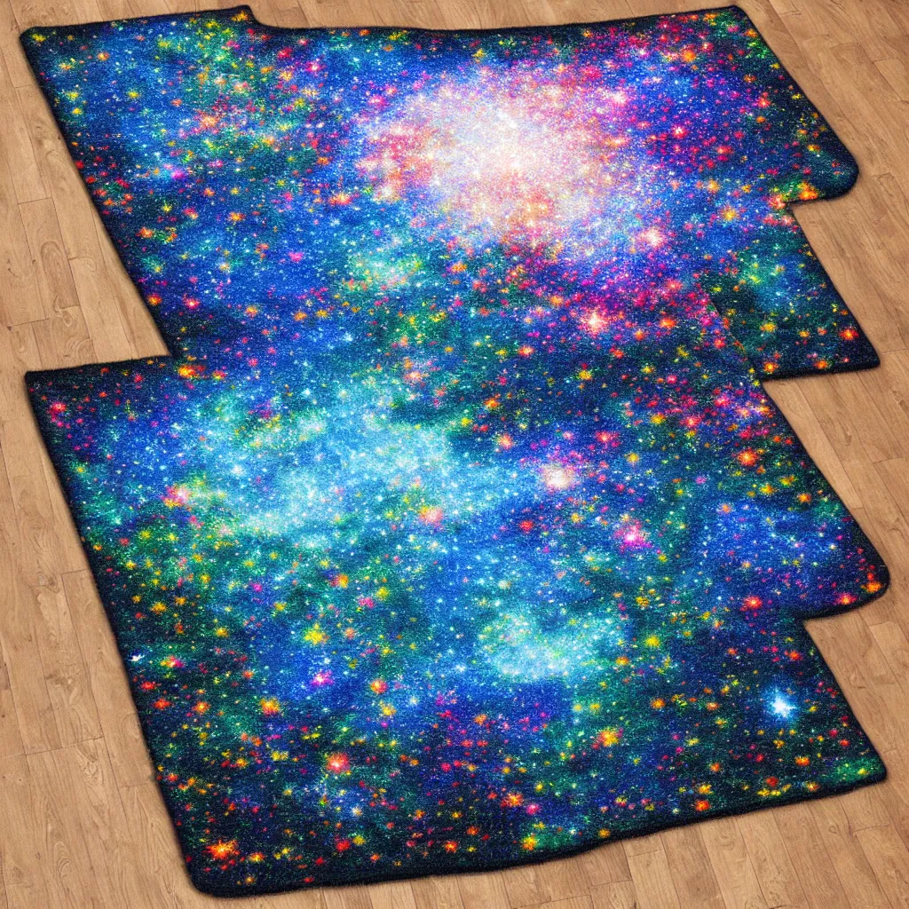 Prompt: pixel art pointillist rug mosaic supernova constellations