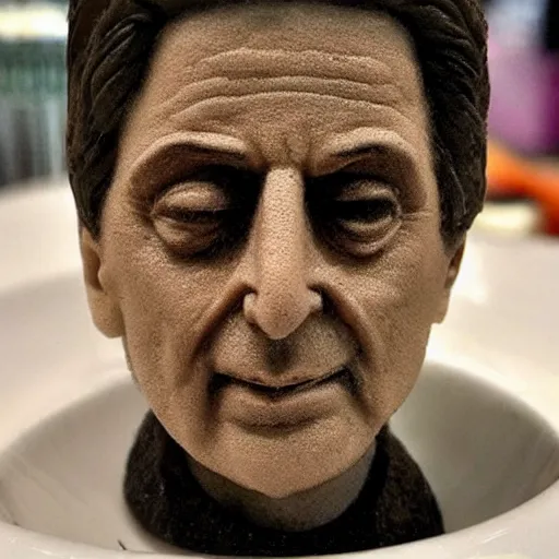 Image similar to al pacino's face made of milk foam in a cup of cappuccino, high detail