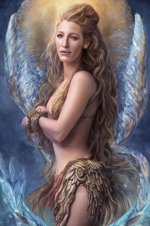 Image similar to A fantasy book style portrait painting of a hybrid, Blake Lively, Anya_Taylor-Joy, Cory Chase, as a Mystical Valkyrie, Anubis-Reptilian, Atlantean Warrior, François Boucher, Oil Painting, Crisp clear resolution, unreal 5, DAZ, hyperrealistic, octane render, Regal, Refined, Detailed Digital Art, RPG portrait, William-Adolphe Bouguereau, Michael Cheval, Walt Disney (1937), Steampunk, hyperdetailed, artstation, cgsociety, Volumetric Golden dappled dynamic lighting, Highly Detailed, Cinematic Lighting, Unreal Engine, 8k, HD