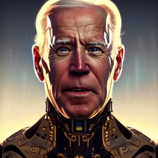 Prompt: cyborg Joe Biden from another dimension, cinematic lighting, intricate, elegant, highly detailed, digital painting, artstation, sharp focus, illustration, art by artgerm and greg rutkowski and alphonse mucha and Wayne Barlowe and william-adolphe bouguereau