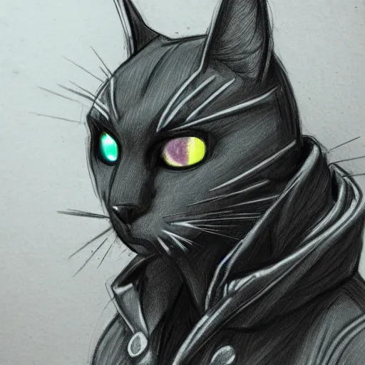 Image similar to cyberpunk cat in suit sketch