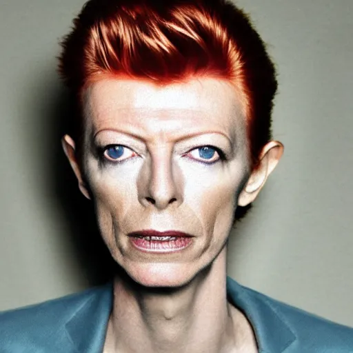 Prompt: headshot of david bowie's face morphed into actress tilda swinton's face, androgynous ziggy stardust, bokeh