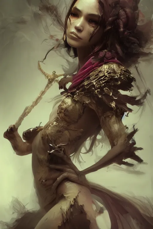 Image similar to beautiful girl necromancer, witch - doctor covered with velvet exploding into organic velvet, angels, 3 d render, hyper realistic detailed portrait, holding mace, ruan jia, wlop. scifi, fantasy, magic the gathering, hyper detailed, octane render, concept art, peter mohrbacher