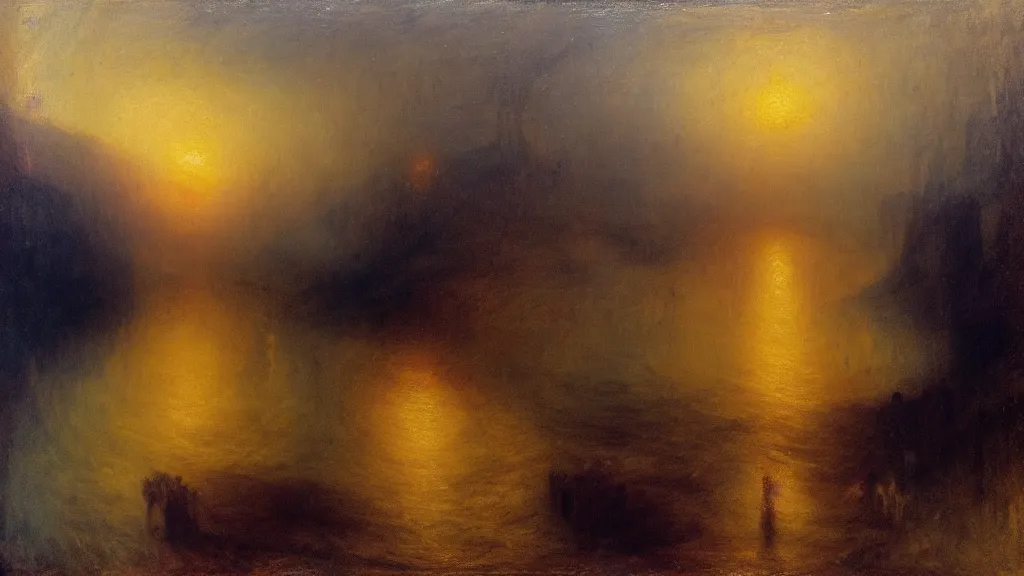 Prompt: uncanny valley in the style of j. m. w. turner, oil on canvas