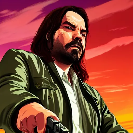 Prompt: matt berry in gta v promotional art by stephen bliss, no text