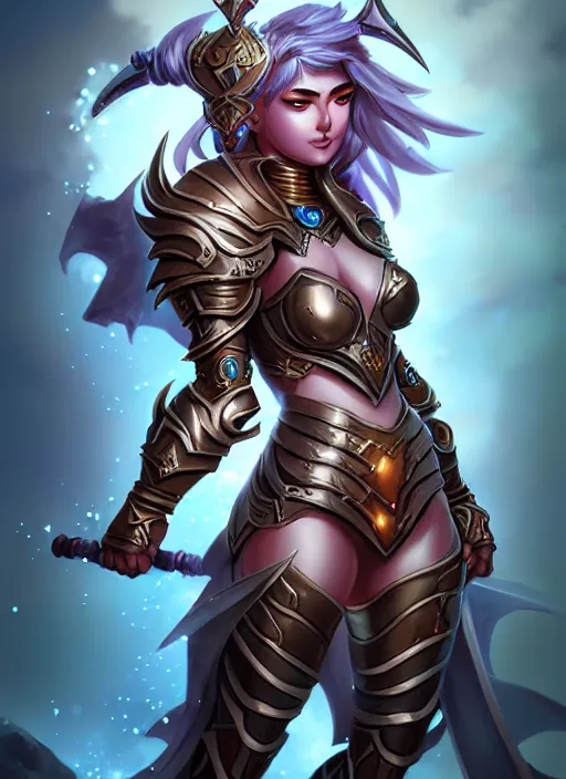 Image similar to sakimi chan, fantasy armor, detailed face, dynamic lighting, tony sart