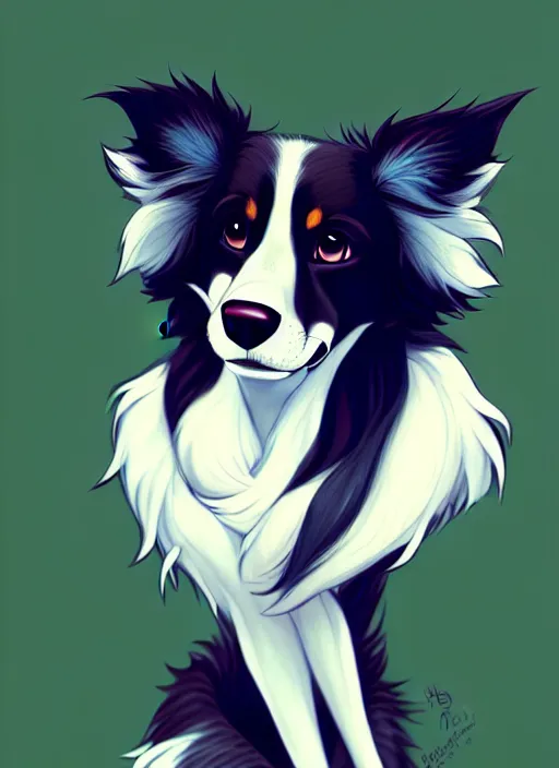 Image similar to wide angle beautiful full body portrait of a cute male anthropomorphic anthro border collie fursona posing in front of a park, character design by charlie bowater, henry asencio, and ross tran, furry art, furaffinity, beautiful, glamor pose, detailed, aesthetic, trending on artstation