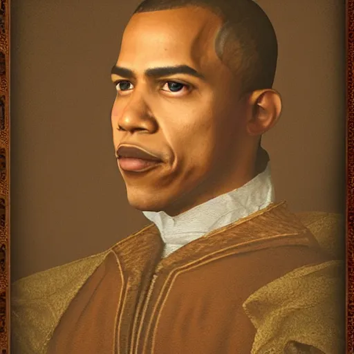 Image similar to realistic photo portrait of a man, renaissance style, looking like obama, volumetric lights, trending on artstation, studio photo, intricate details, highly detailed