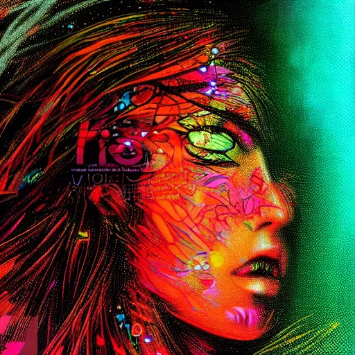 Prompt: girl dancing in a club, expressive digital art, psychedelic, lsd, by yoshitaka amano, by dan mumford, close - up portrait, trending on artstation, 4 k