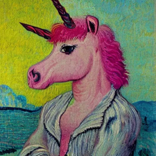 Prompt: pink fluffy unicorn by van gough