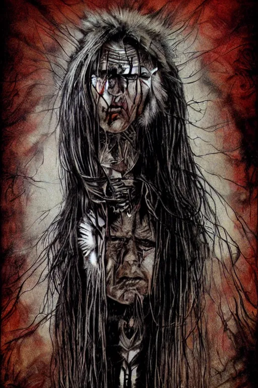 Image similar to mad native american skinwalker artwork by ben templesmith