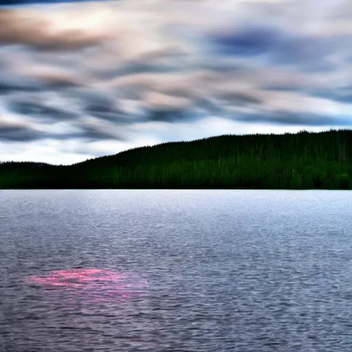 Prompt: red eclipse on a lake