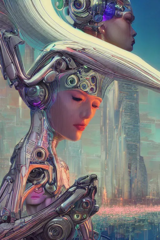 Image similar to the most amazing dream you ever had about beautiful woman transhumanism artificial intelligence singularity, hyper realistic, concept art, intricate, hyper detailed, smooth, syd mead, jim lee, high contrast, neon, volumetric lighting, octane, raytrace, moebius, snowcrash