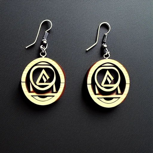 Image similar to 2 d wood lasercut earrings, mystical symbols, 8 k, hd, trending on amazon on artstation, trending on deviantart, trending on etsy, epic digital art