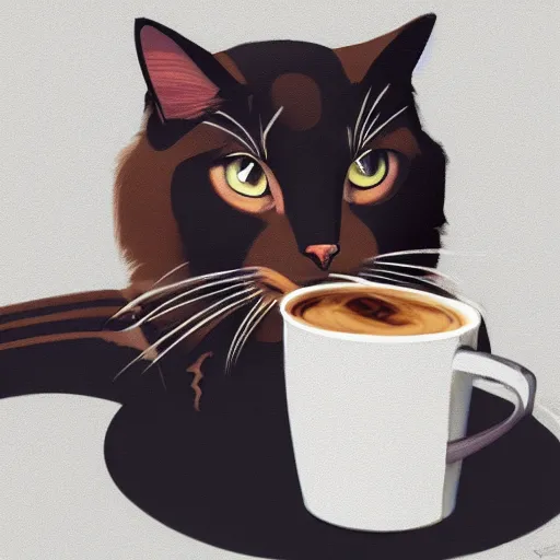 Image similar to cat drinking a starbucks coffee, hyperdetailed, artstation, cgsociety, 8k