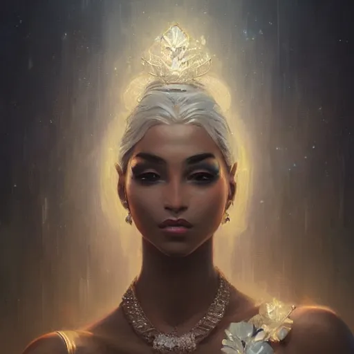 Image similar to a beautiful portrait of a diamond goddess by greg rutkowski and raymond swanland, trending on artstation, ultra realistic digital art