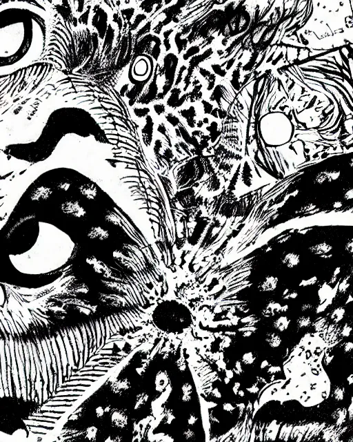 Image similar to junji ito's, 'huge black cat', manga, panel