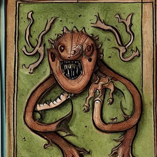 Image similar to medieval bestiary filled with uncanny grotesque beasts and hybrids