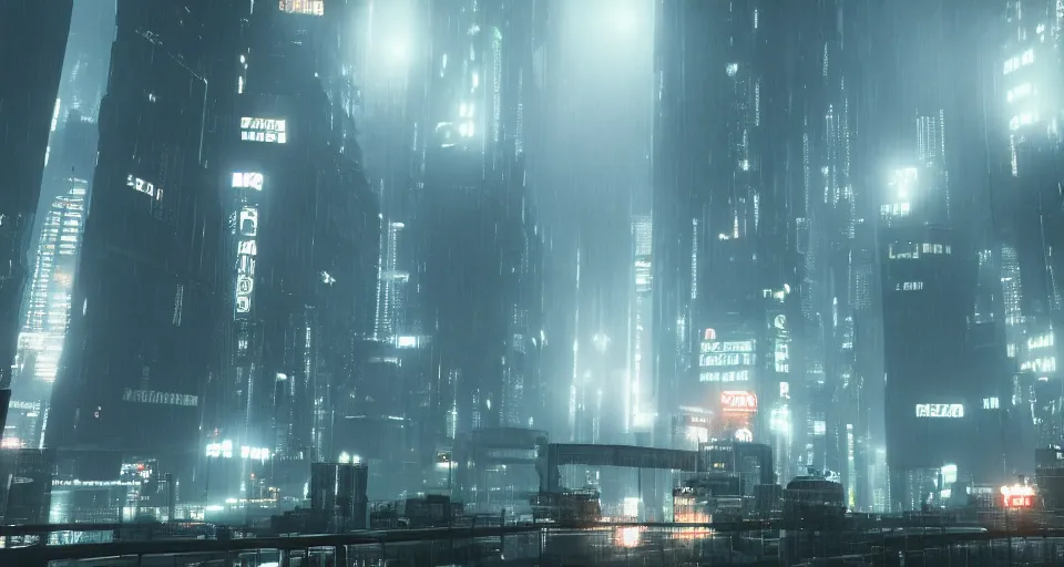Prompt: a gloomy cyberpunk city, massive buildings and bridges, in the style of blade runner, rich contrast, realistic, Cryengine 8k UHD