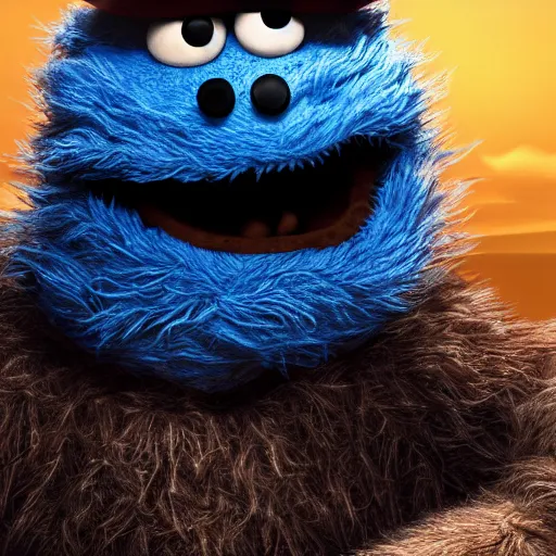 Image similar to portrait of cookie monster as a dark souls boss, 8 k